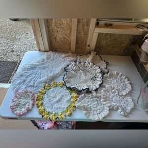9 Vintage vintage Handmade Crochet Doilies Bundle